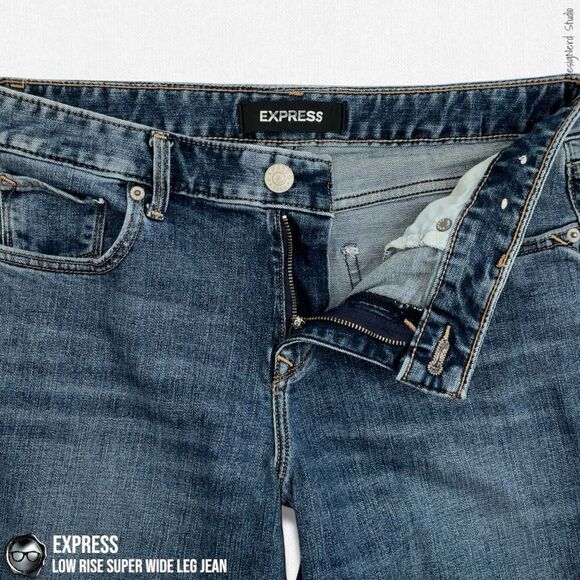 EXPRESS LOW RISE ORIGINAL SUPER WIDE LEG JEAN IN INDIGO SIZE 6P - Picture 7 of 13